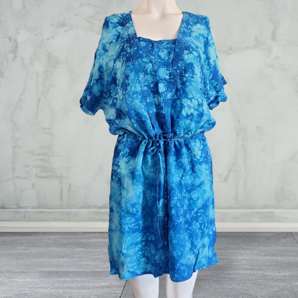 C&C California Dress Crystal Blue Tie Dye Kimono Sleeves Dream Catcher Size M